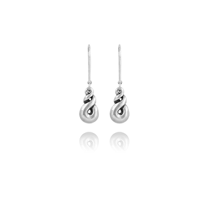 Sterling silver earrings featuring an eternity twist design, from Evolve Inspired Jewellery
