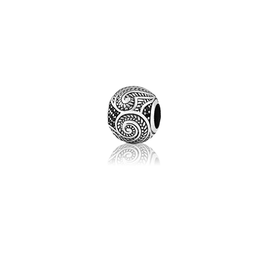 Shining Koru, silver bead charm with black spinel gemstone meaning growth from Evolve Inspired Jewellery