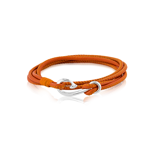 Burnt Orange coloured Safe Travel Wrap, leather charm bracelet, size 19cm, from Evolve Inspired Jewellery
