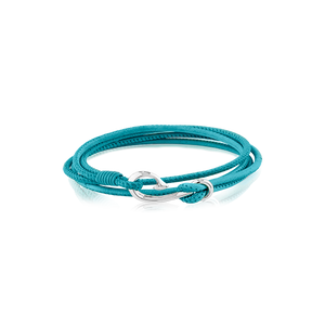 Teal coloured Safe Travel Wrap, leather charm bracelet, size 19cm, from Evolve Inspired Jewellery