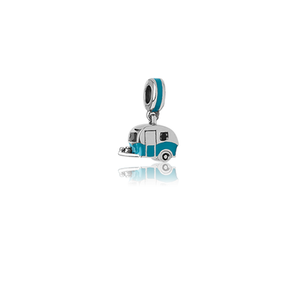 Classic Camper, enamel and silver pendant charm meaning good times from Evolve Inspired Jewellery