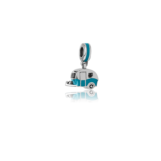 Classic Camper, enamel and silver pendant charm meaning good times from Evolve Inspired Jewellery