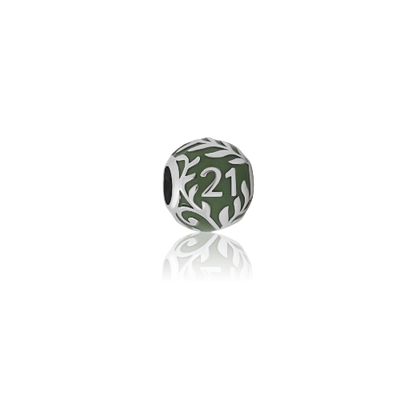 Evolve 21 twenty one silver enamel green charm