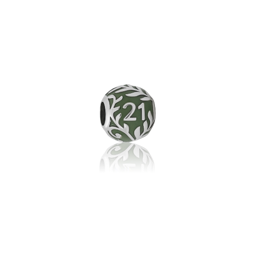 Evolve 21 twenty one silver enamel green charm
