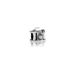 Traveller's Camera, silver bead charm with cubic zirconia stone from Evolve Inspired Jewellery