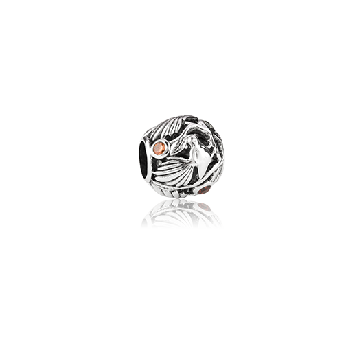 Native Fantail, silver bead charm with cubic zirconia stone meaning guardian from Evolve Inspired Jewellery
