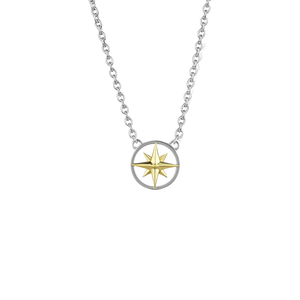 Evolve Nautical Collection silver compass necklace with Gold accent